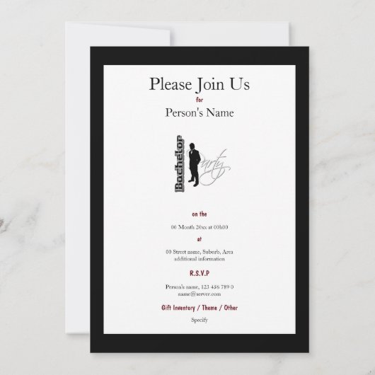 エレガントな"独身最後の夜" フォーマルな男だけの会 招待状 (裏面)