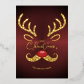 エレガントな 非写真 おしゃれ ゴールド スクリプト トナカイ クリスマス 箔シーズンカード (正面)
