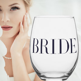 エレガントな「Bride」クラシックブラックフォント ステムなしワイングラス