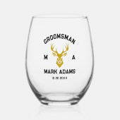 エレガントな groom のギフト 鹿の頭 アンティーク モノグラム ステムなしワイングラス (正面)