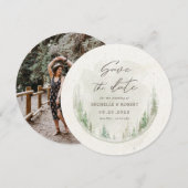 エレガントな rustic パインの木の写真 Save The Date カード (正面/裏面)
