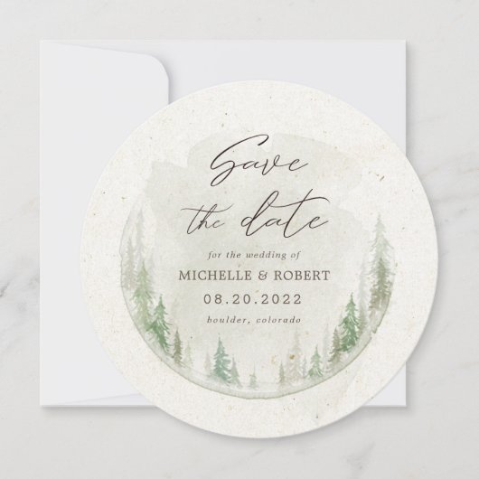 エレガントな rustic パインの木の写真 Save The Date カード (正面)