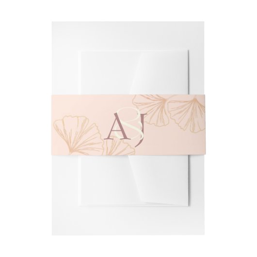 エレガントな Sage Green と Rose Pink のイチョウの結婚式 招待状ベリーバンド (正面例)