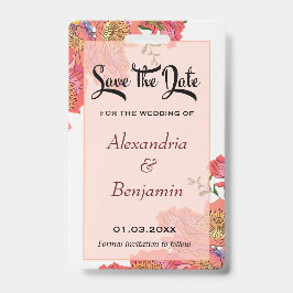 エレガントな Save The Date コーラル フラワー ウォーターカラー バッジ