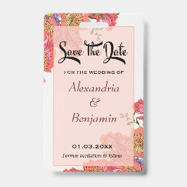 エレガントな Save The Date コーラル フラワー ウォーターカラー バッジ