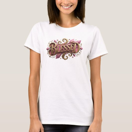 エレガントなBLESSEDビジュアルデザイン Tシャツ (正面)