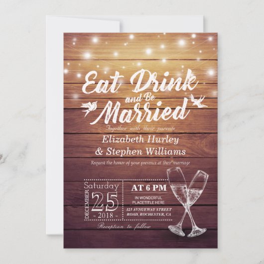 エレガントなEAT Drink & Be Married ウェディング招待状 招待状 (正面)