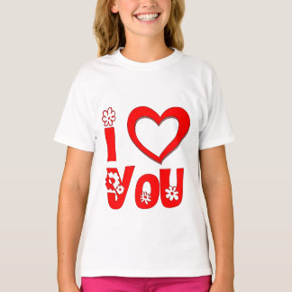 エレガントなI Love You | シンプルな赤い女の子のTシャツ Tシャツ
