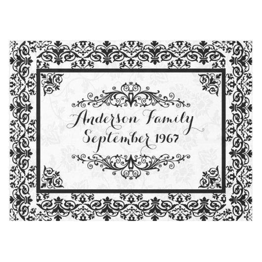 エレガントなmonogramedダマスク織 テーブルクロス (正面(横))