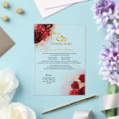 エレガントなNuestra Boda 赤い花の結婚式招待状 アクリル招待状 (インサイチュ (ウェディング))