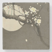 エレガントなOhara Koson著夜のプラム花 ストーンコースター (正面)