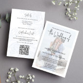 エレガントなQRコード招待状 フォト ブルー 花 シンプル 招待状