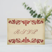 エレガントなRSVPの応答はヴィンテージの葉スクロールを梳きます 出欠カード (スタンド正面)