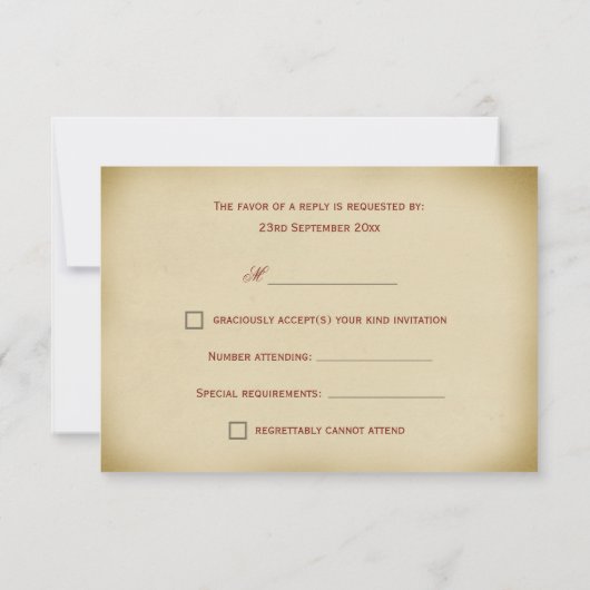 エレガントなRSVPの応答はヴィンテージの葉スクロールを梳きます 出欠カード (裏面)