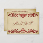 エレガントなRSVPの応答はヴィンテージの葉スクロールを梳きます 出欠カード (正面/裏面)