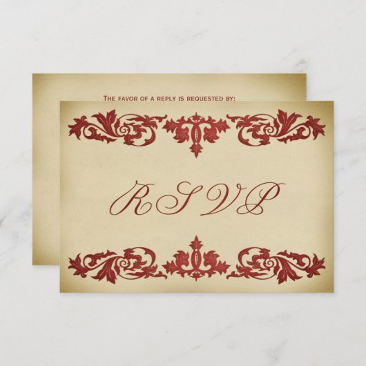 エレガントなRSVPの応答はヴィンテージの葉スクロールを梳きます 出欠カード (正面/裏面)