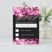 エレガントなRSVPピンクのきらめくなライト 出欠カード (スタンド正面)
