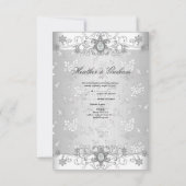 エレガントなRSVP シルバー ホワイト ダイヤモンド ラ lace 出欠カード (裏面)