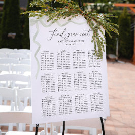エレガントなsageグリーンのリボンの結婚式座席表 ポスター