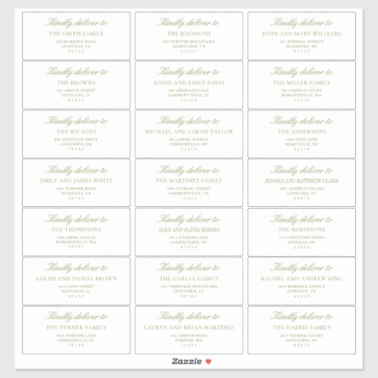 エレガントなsageグリーンの結婚式ゲスト住所ラベル シール (シート)