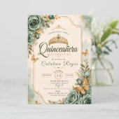 エレガントなsageグリーンのQuinceañera 招待状 (スタンド正面)