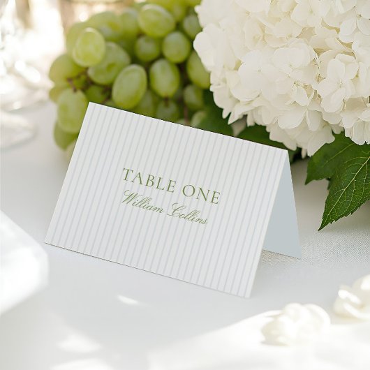 エレガントなsage greenとブルーの結婚式プレイスカード 招待状