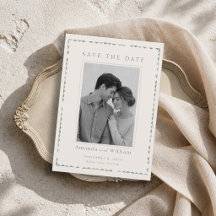 エレガントなsage greenのフォト付結婚式事前案内カード
