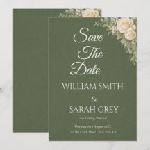 エレガントなsage greenの結婚式の事前告知カード