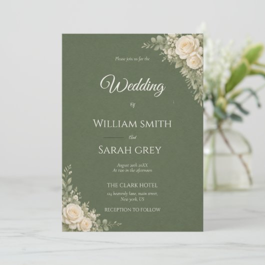 エレガントなsage greenの結婚式招待状 招待状 (スタンド正面)