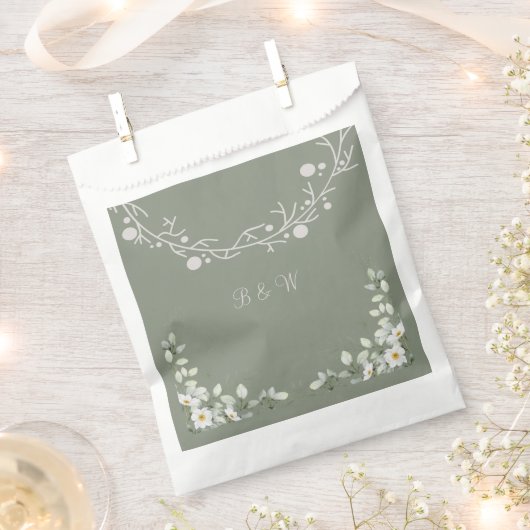 エレガントなsage+greenの結婚式 フェイバーバッグ (クリップ留めされた状態)