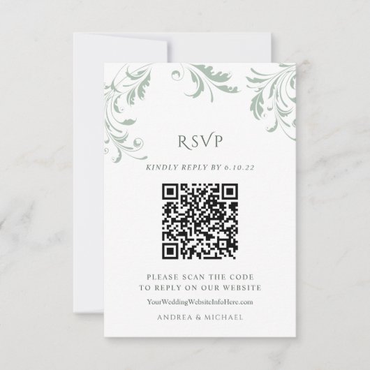 エレガントなsage greenの結婚式QRコード返信オンライン 出欠カード (正面)