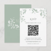 エレガントなsage greenの結婚式QRコード返信オンライン 出欠カード (正面/裏面)