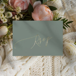 エレガントなsage greenの結婚式RSVP 出欠カード