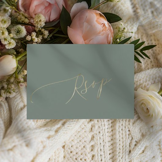 エレガントなsage greenの結婚式RSVP 出欠カード