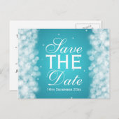エレガントなSave The Dateパーティー  スパークルターコイズ 案内ポストカード (正面/裏面)