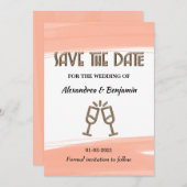 エレガントなSave The Date 水彩ピンクのモダンカード セーブザデート (正面/裏面)