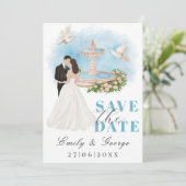 エレガントなSave the Date - 花嫁と花婿の噴水 招待状 (スタンド正面)