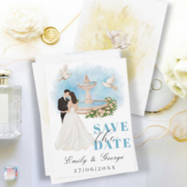 エレガントなSave the Date - 花嫁と花婿の噴水 招待状