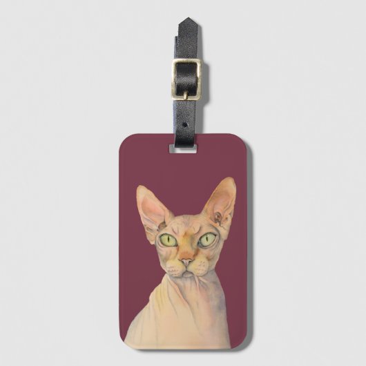 エレガントなSphynx猫の水彩画のイラストレーション ラゲッジタグ (正面縦)