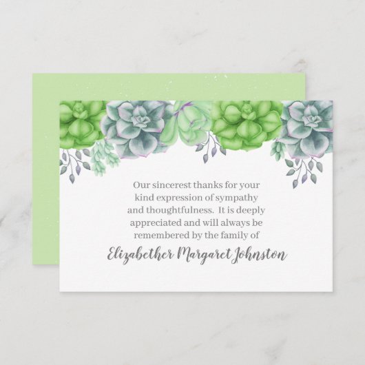 エレガントなSucculentsの葬式は死別感謝していしています サンキューカード (正面/裏面)