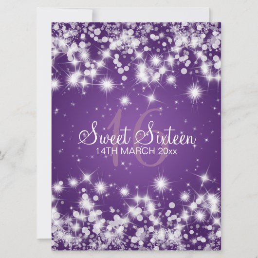 エレガントなSweet sixteenのパーティーの冬の輝きの紫色 招待状 (正面)