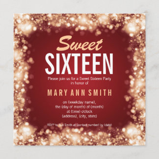 エレガントなSweet sixteenのパーティーの金ゴールドの光っているライト 招待状