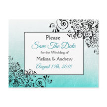 エレガントなTealと黒のスクリプトの結婚式の日付を保存