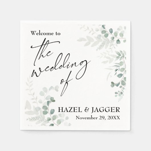 ～エレガントにようこそ結婚の緑 スタンダードカクテルナプキン (正面)