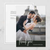 エレガントにシックなジェットブラック結婚ズ サンキューカード (正面/裏面)