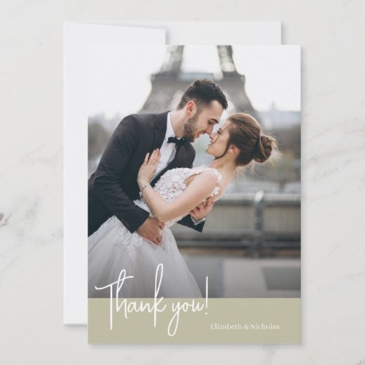 エレガントにシックなセージ結婚グリーン サンキューカード (正面)