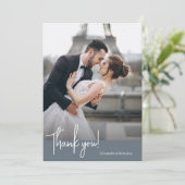 エレガントにシックな埃っぽいブルー結婚ズ サンキューカード (スタンド正面)