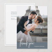 エレガントにシックな埃っぽいブルー結婚ズ サンキューカード (正面/裏面)