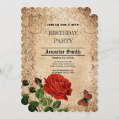 エレガントにレトロな赤いバラのヴィンテージ 招待状 (正面/裏面)