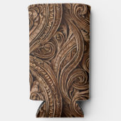 エレガントに詳細な彫刻された木材 スリム缶クーラー (正面)